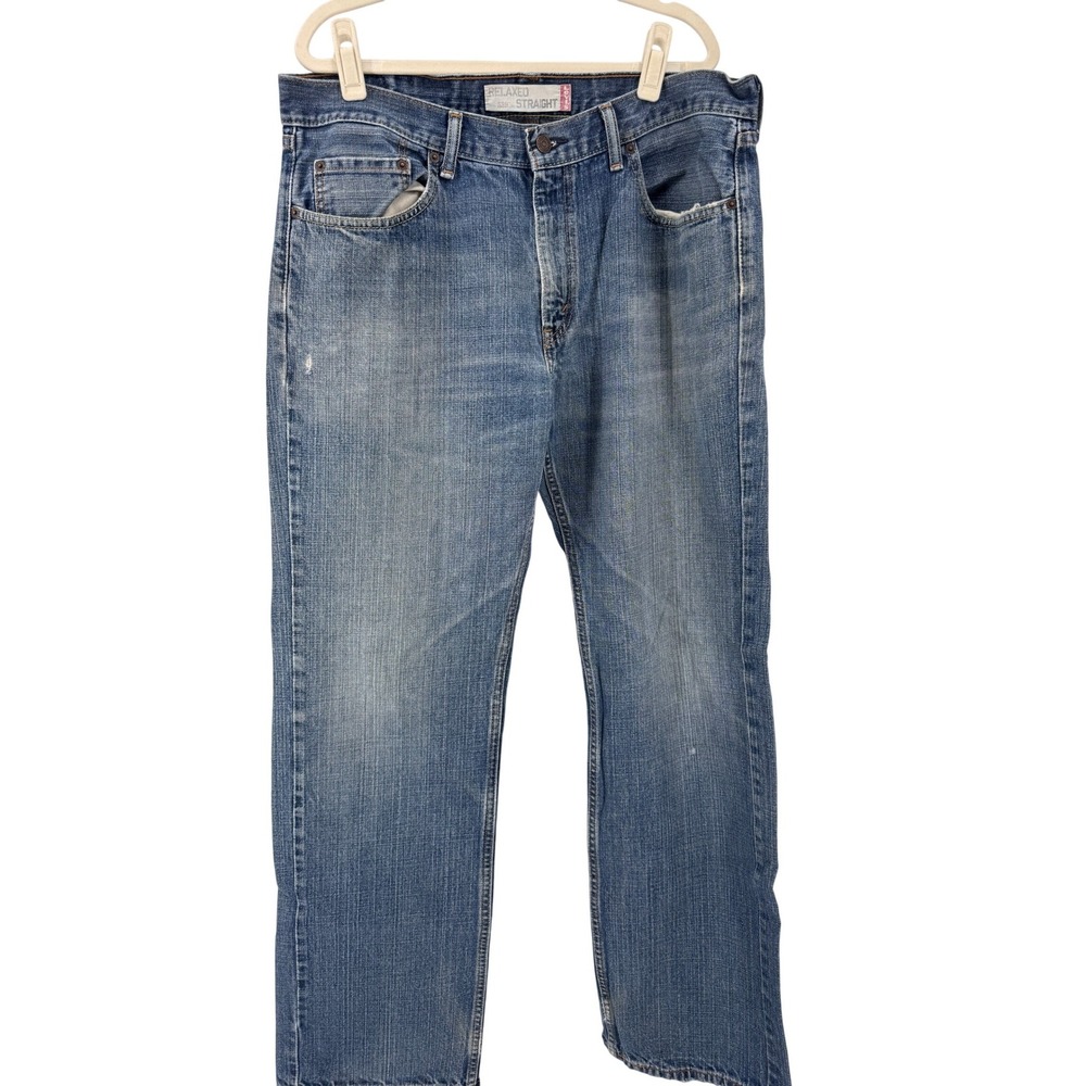 Vintage Levi's 559 Relaxed Straight Jeans Mens Size 36x34 Blue Hem Distressed - Picture 1 of 16
